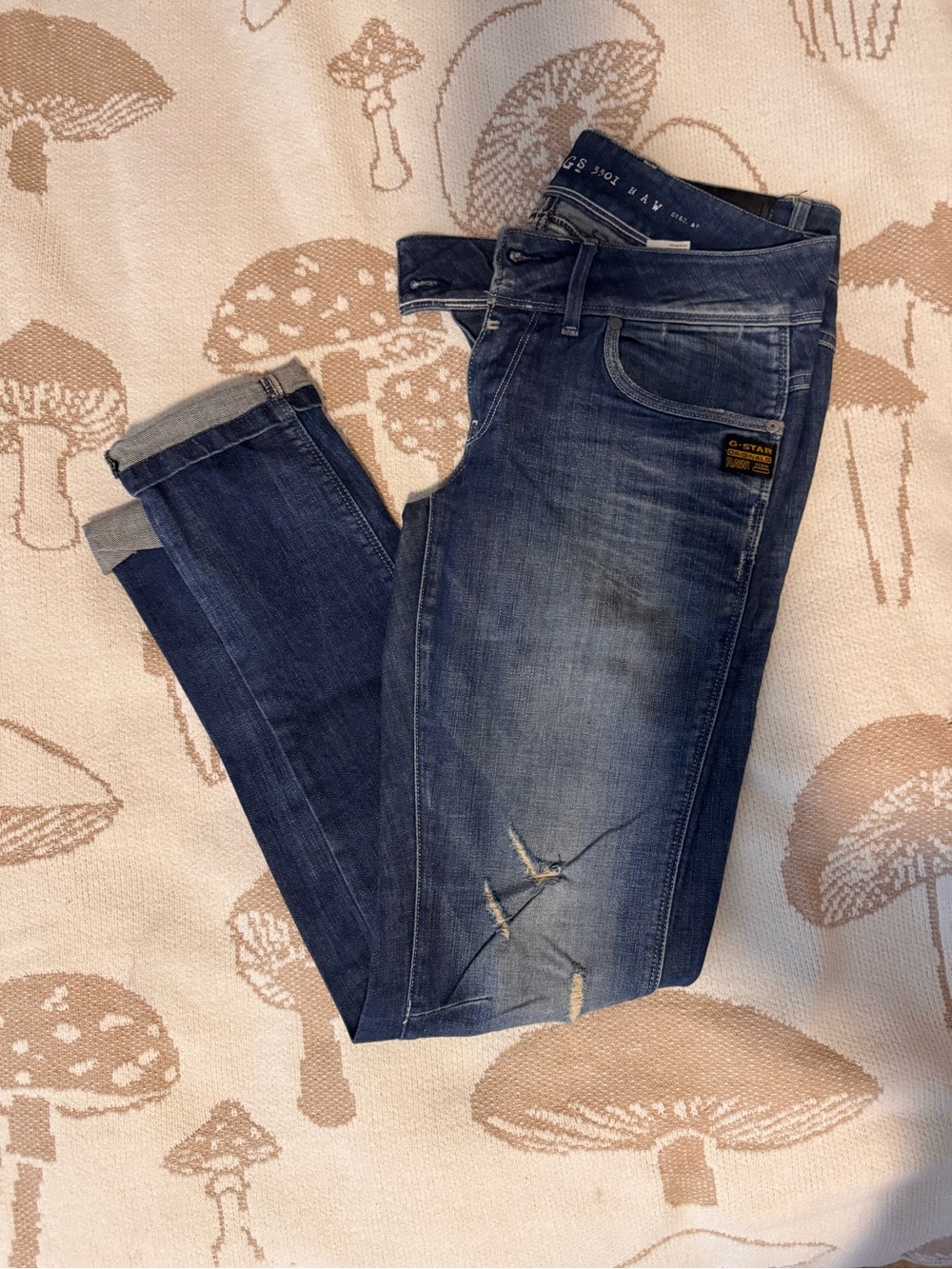 G-Star Blue Women's Skinny Jeans with Distressed Knee